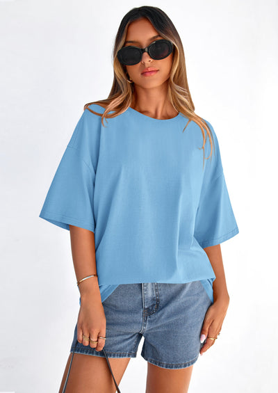 PRETTYGARDEN Women's Spring Going Out Tops Casual Short Sleeve Crewneck Loose Fit Basic Cute Tee Shirts Summer Outfits PRETTYGARDEN