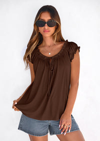 PRETTYGARDEN Womens Tie Front Tank Tops Summer Fashion Cap Sleeve Babydoll Blouses Flowy Shirts Spring Going Out Outfits PRETTYGARDEN