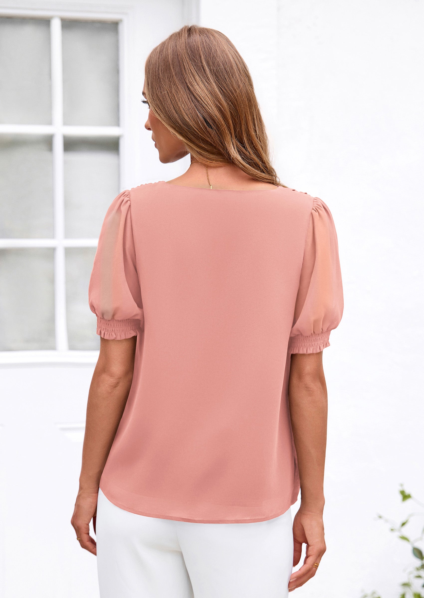 PRETTYGARDEN Womens Tops Dressy Casual Puff Sleeve Chiffon Blouses V Neck Business Work Shirts 2026 Summer Fashion Clothing
