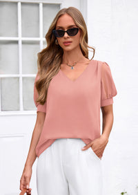 PRETTYGARDEN Womens Tops Dressy Casual Puff Sleeve Chiffon Blouses V Neck Business Work Shirts 2026 Summer Fashion Clothing