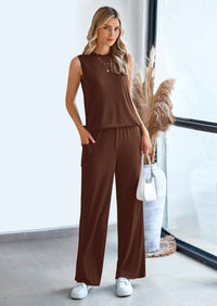PRETTYGARDEN 2 Piece Set Loose Tank Top Wide Leg Pants Casual Matching Outfits Tracksuit