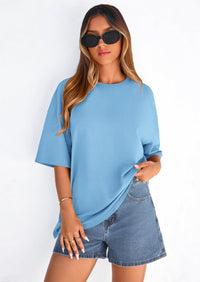 PRETTYGARDEN Women's Spring Going Out Tops Casual Short Sleeve Crewneck Loose Fit Basic Cute Tee Shirts Summer Outfits PRETTYGARDEN