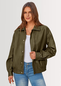 PRETTYGARDEN Women's Faux Leather Motorcycle Jacket Trendy Fall Spring Clothes Oversized Zip Up Winter Coat Outerwear