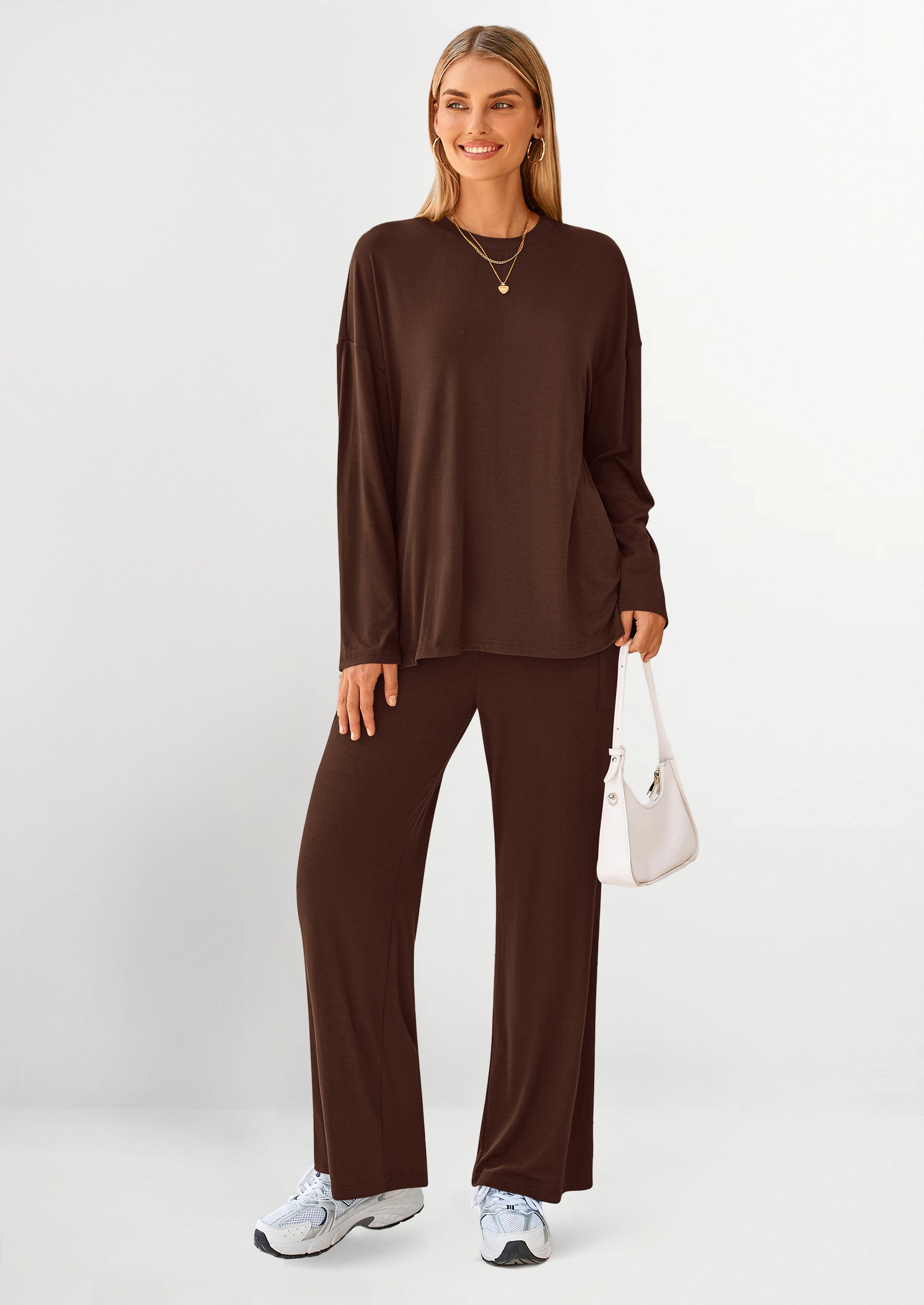 PRETTYGARDEN Women's Two Piece Lounge Sets Matching Long Sleeve Shirts Wide Leg Pants Tracksuits Travel Outfits Fall Clothes