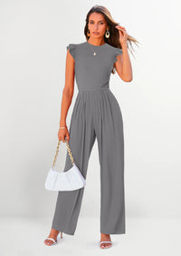 PRETTYGARDEN Casual Ruffle Cap Sleeves Romper Crew Neck Rib Knit One Piece Outfits