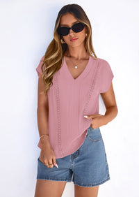 PRETTYGARDEN Spring Tops for Women Summer Fashion Clothes Dressy Casual Blouses Cap Sleeve V Neck Shirts Work Outfits PRETTYGARDEN