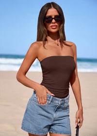 PRETTYGARDEN Women Tube Tops Strapless Going Out Crop Top Spring Fashion Y2K Summer Bandeau Shirt Beach Vacation Clothes PRETTYGARDEN