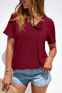 PRETTYGARDEN Women's V Neck T Shirts Summer Short Sleeve Spring Going Out Tops Casual Loose Fit Basic Tees Beach Clothes PRETTYGARDEN