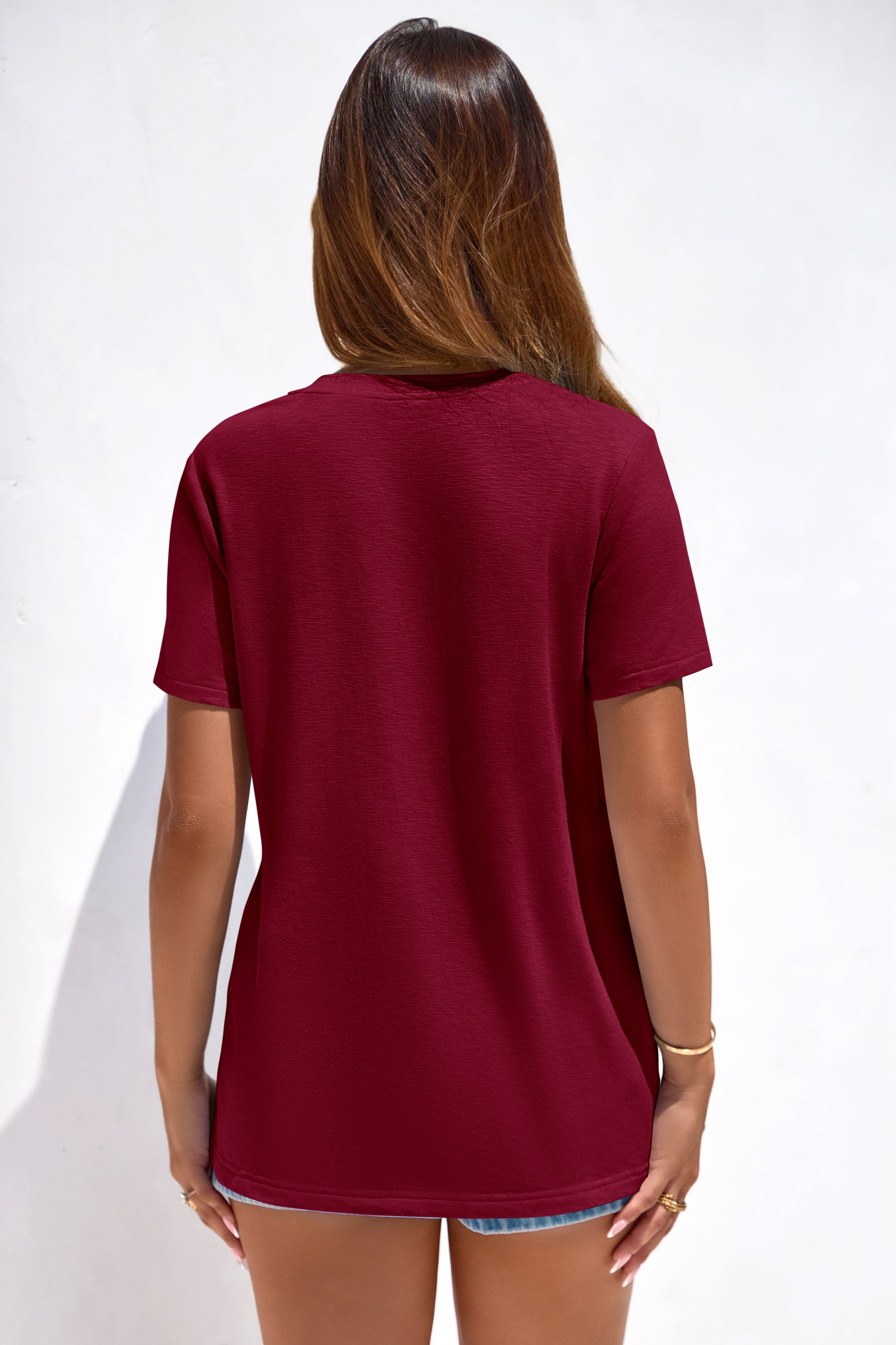 PRETTYGARDEN Women's V Neck T Shirts Summer Short Sleeve Spring Going Out Tops Casual Loose Fit Basic Tees Beach Clothes PRETTYGARDEN