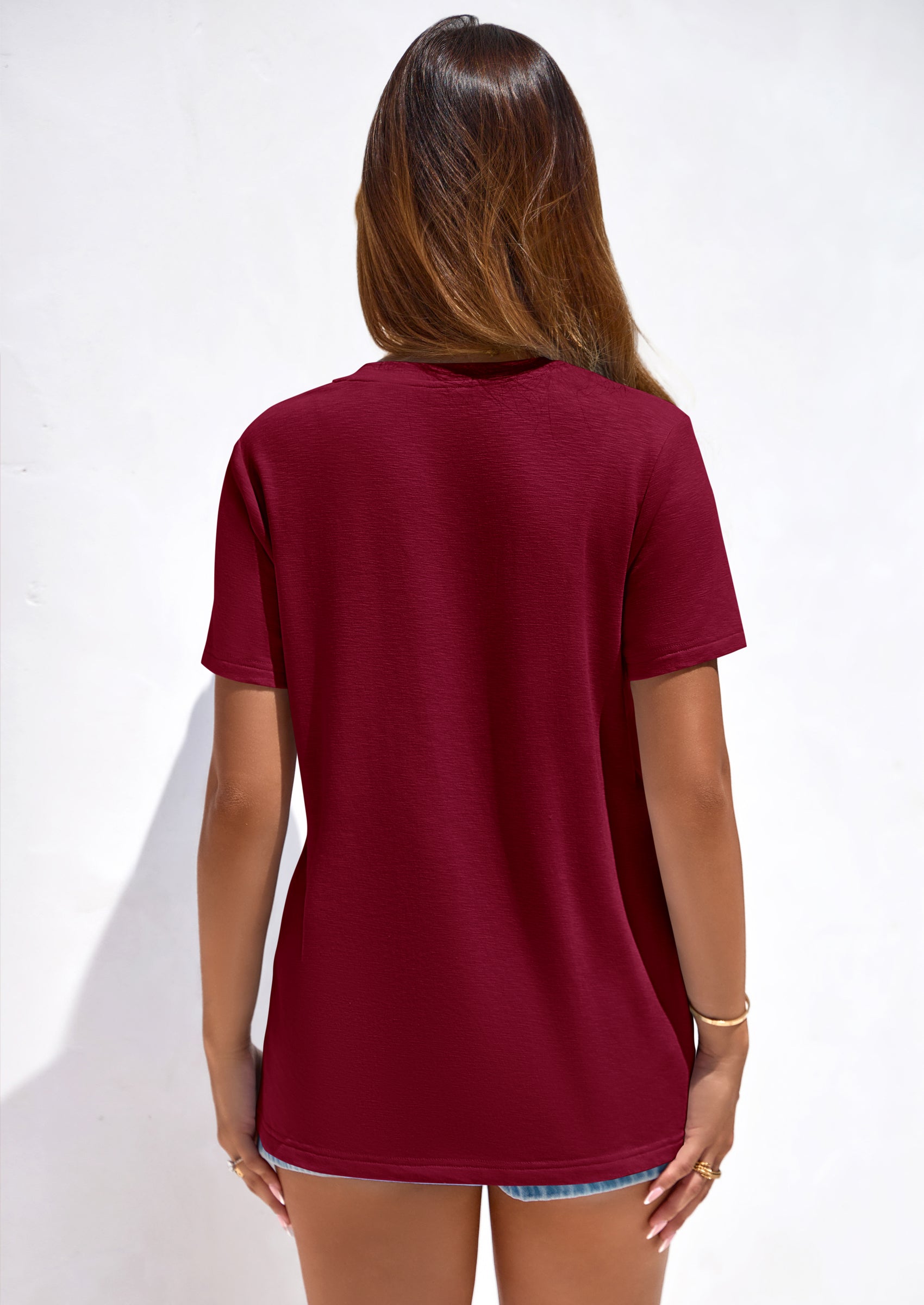 PRETTYGARDEN Women's V Neck T Shirts Summer Short Sleeve Spring Going Out Tops Casual Loose Fit Basic Tees Beach Clothes PRETTYGARDEN