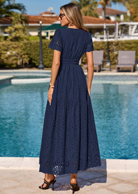 PRETTYGARDEN Short Sleeve Spring Dresses for Women Elegant Classy Boho High Waist A Line Pleated Wedding Guest Dress PRETTYGARDEN