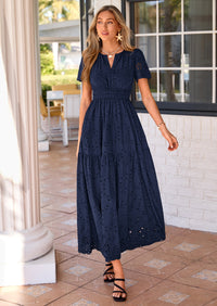 PRETTYGARDEN Short Sleeve Spring Dresses for Women Elegant Classy Boho High Waist A Line Pleated Wedding Guest Dress PRETTYGARDEN