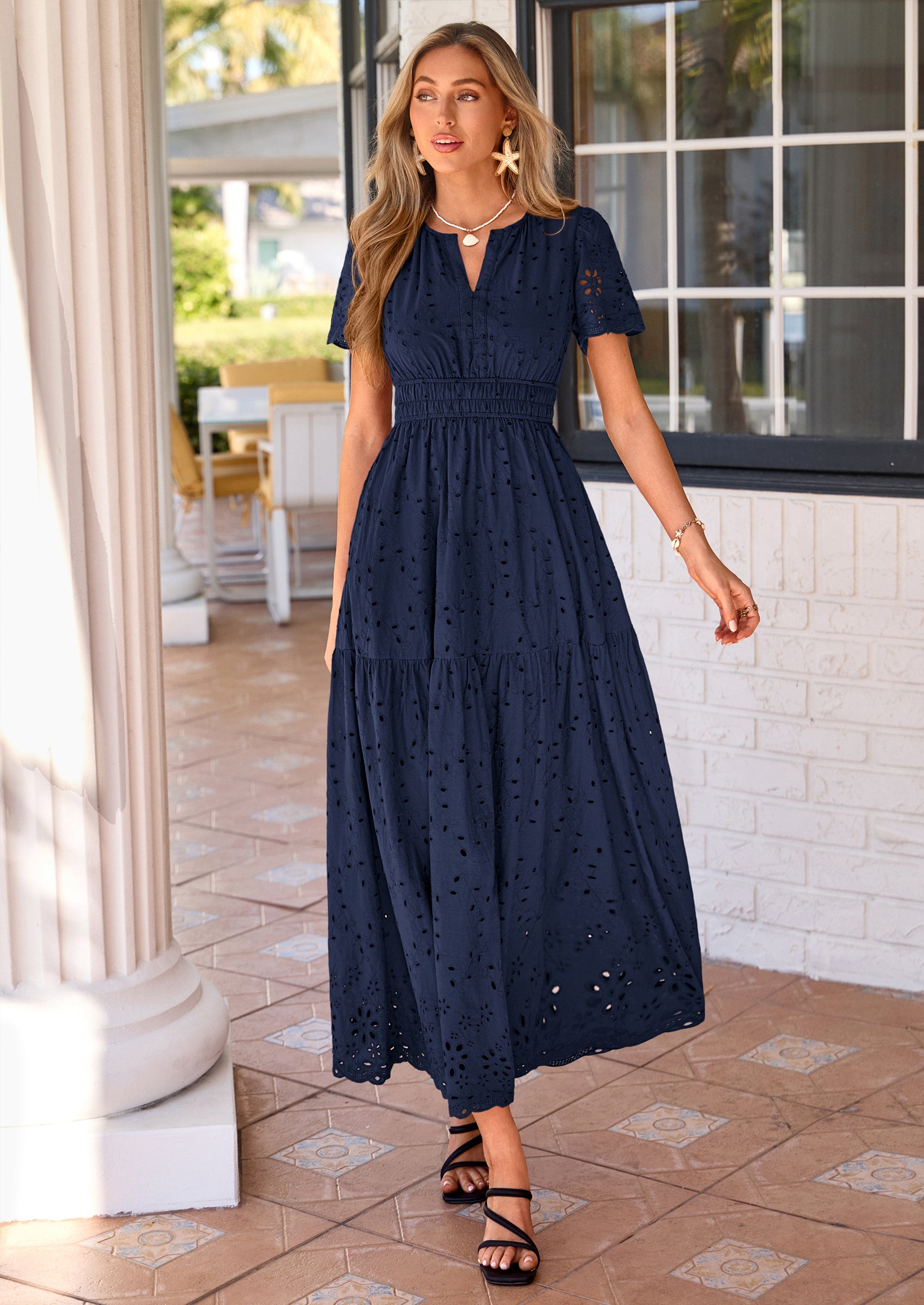 PRETTYGARDEN Short Sleeve Spring Dresses for Women Elegant Classy Boho High Waist A Line Pleated Wedding Guest Dress PRETTYGARDEN