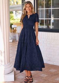 PRETTYGARDEN Short Sleeve Spring Dresses for Women Elegant Classy Boho High Waist A Line Pleated Wedding Guest Dress PRETTYGARDEN