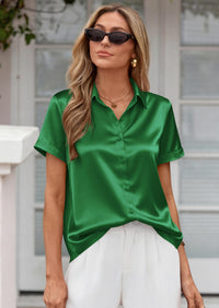 PRETTYGARDEN Women's Summer Button Down Shirts Short Sleeve Work Tops Dressy Blouses Spring Business Casual Outfits