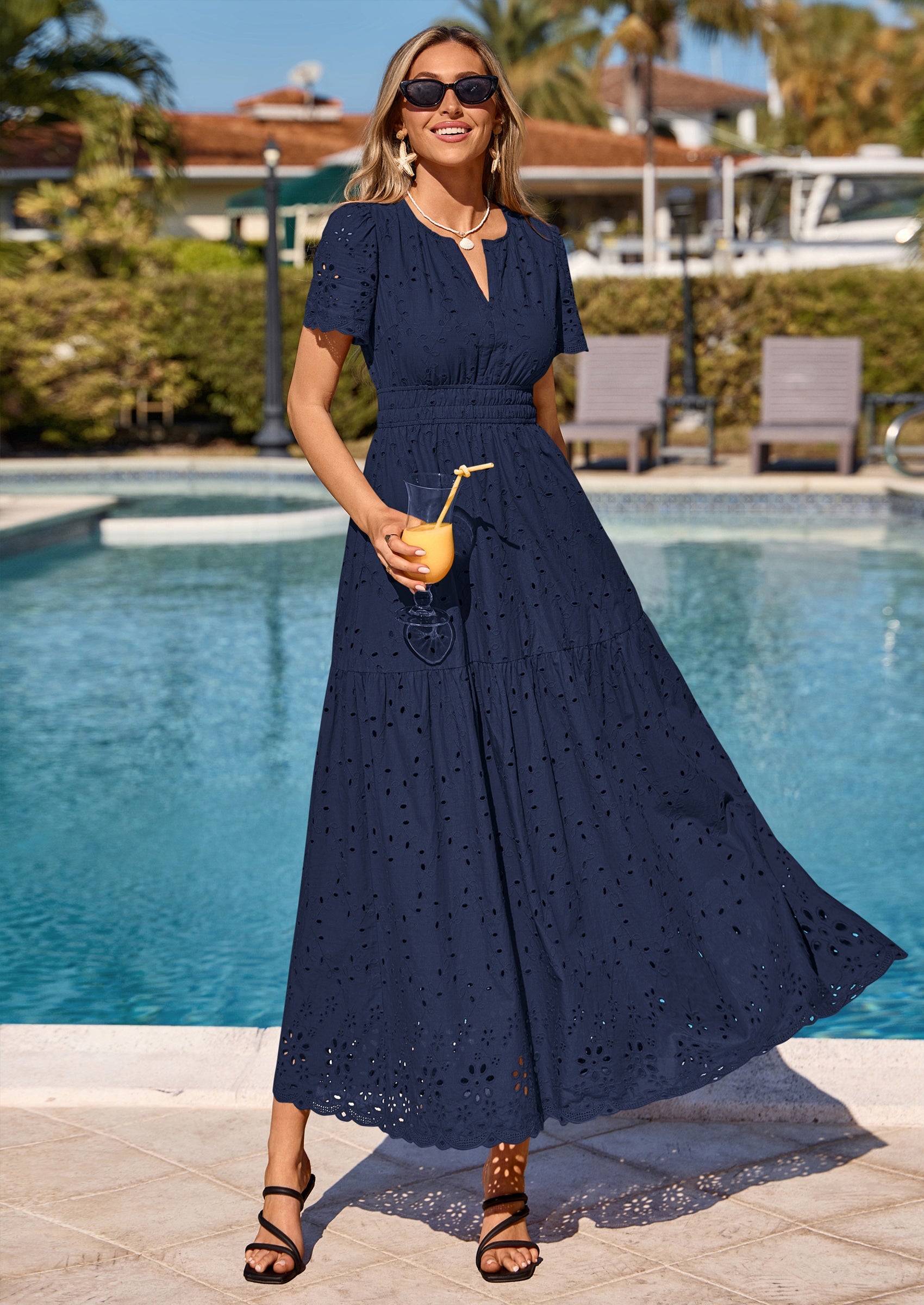 PRETTYGARDEN Short Sleeve Spring Dresses for Women Elegant Classy Boho High Waist A Line Pleated Wedding Guest Dress PRETTYGARDEN