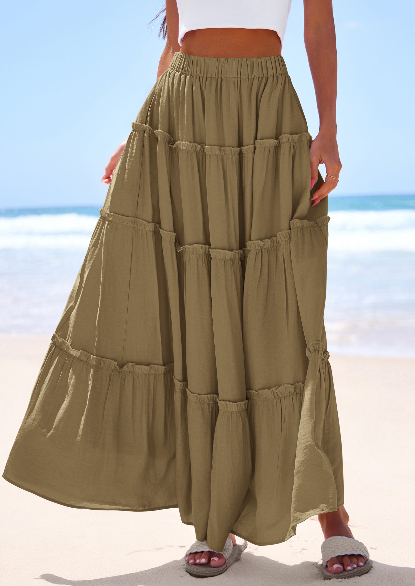 PRETTYGARDEN Women's Tiered Maxi Skirt Summer Spring Fashion 2026 High Waisted Long Flowy Casual Boho Beach Vacation Clothes PRETTYGARDEN