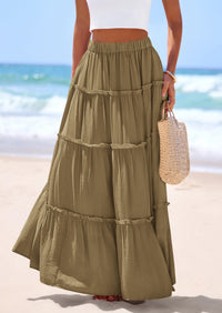 PRETTYGARDEN Women's Tiered Maxi Skirt Summer Spring Fashion 2026 High Waisted Long Flowy Casual Boho Beach Vacation Clothes PRETTYGARDEN