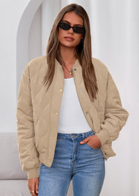 PRETTYGARDEN Women's Quilted Bomber Jacket Fall Fashion Lightweight Cropped Zip up Outerwear Winter Puffer Coats Pockets