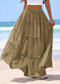 PRETTYGARDEN Women's Tiered Maxi Skirt Summer Spring Fashion 2026 High Waisted Long Flowy Casual Boho Beach Vacation Clothes PRETTYGARDEN