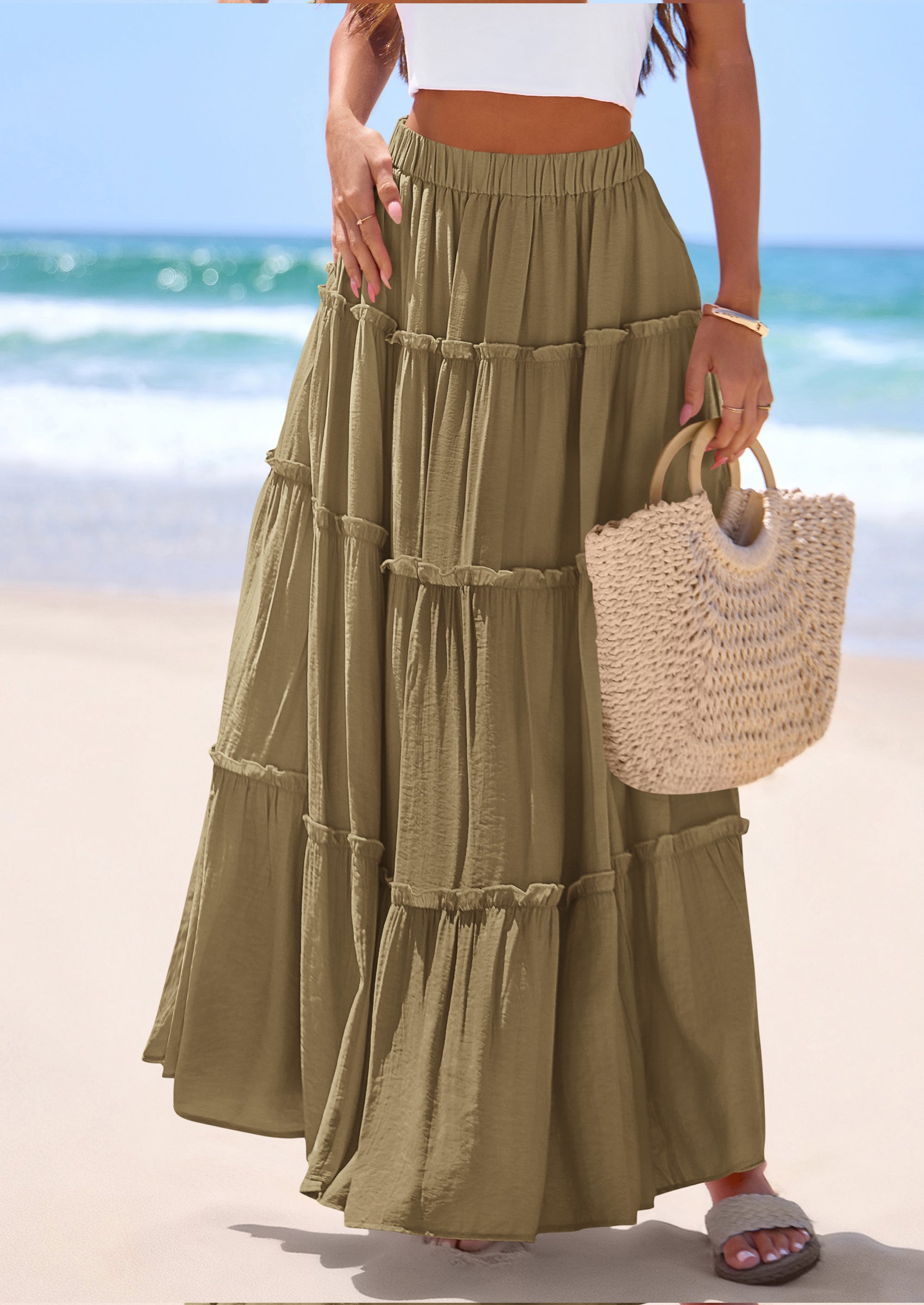 PRETTYGARDEN Women's Tiered Maxi Skirt Summer Spring Fashion 2026 High Waisted Long Flowy Casual Boho Beach Vacation Clothes PRETTYGARDEN