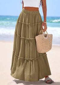 PRETTYGARDEN Women's Tiered Maxi Skirt Summer Spring Fashion 2026 High Waisted Long Flowy Casual Boho Beach Vacation Clothes PRETTYGARDEN