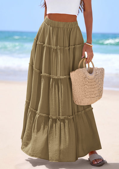 PRETTYGARDEN Women's Tiered Maxi Skirt Summer Spring Fashion 2026 High Waisted Long Flowy Casual Boho Beach Vacation Clothes PRETTYGARDEN