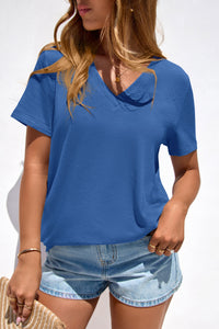 PRETTYGARDEN Women's V Neck T Shirts Summer Short Sleeve Spring Going Out Tops Casual Loose Fit Basic Tees Beach Clothes PRETTYGARDEN