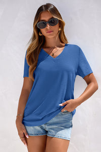 PRETTYGARDEN Women's V Neck T Shirts Summer Short Sleeve Spring Going Out Tops Casual Loose Fit Basic Tees Beach Clothes PRETTYGARDEN