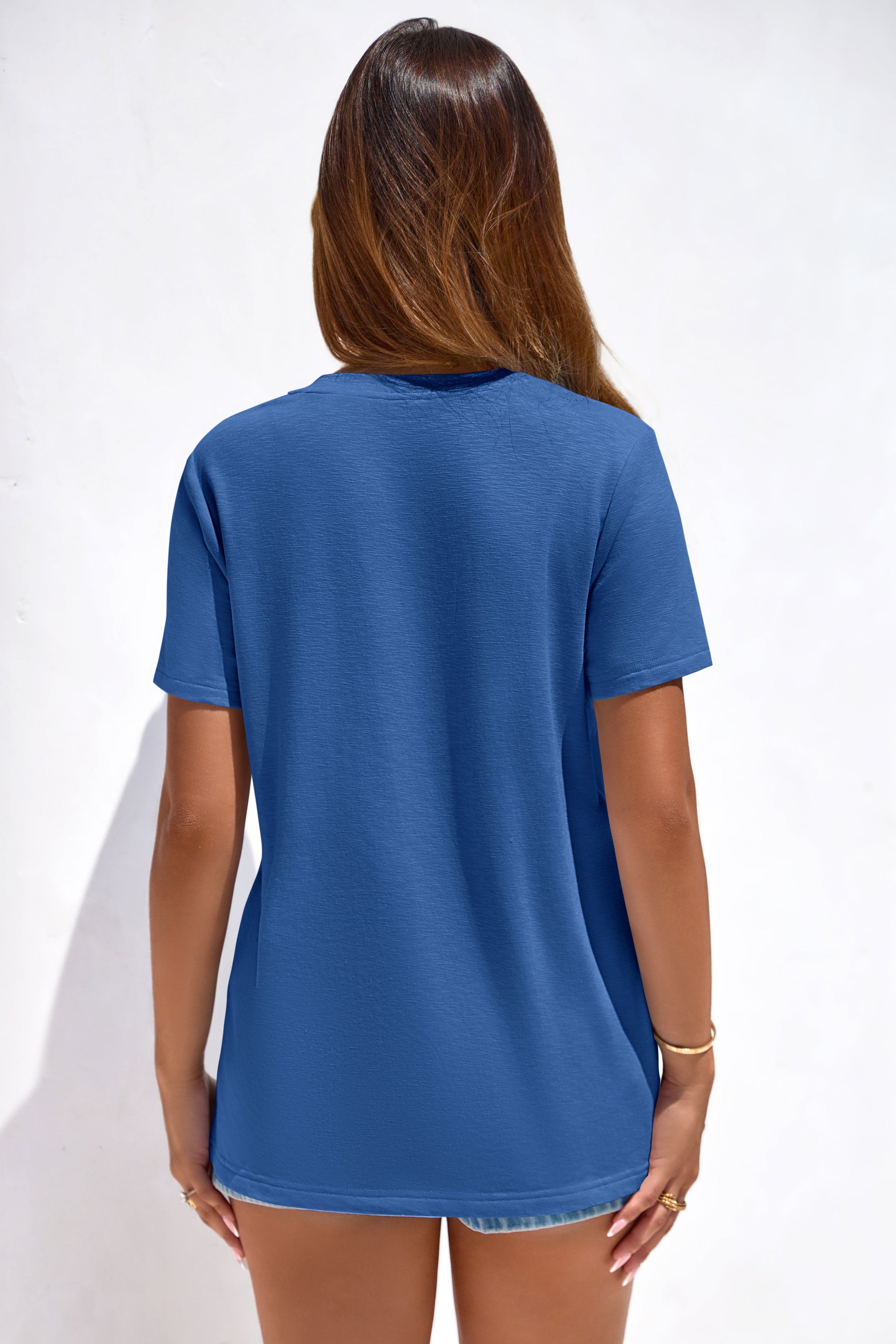 PRETTYGARDEN Women's V Neck T Shirts Summer Short Sleeve Spring Going Out Tops Casual Loose Fit Basic Tees Beach Clothes PRETTYGARDEN