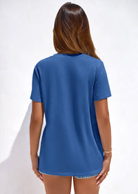 PRETTYGARDEN Women's V Neck T Shirts Summer Short Sleeve Spring Going Out Tops Casual Loose Fit Basic Tees Beach Clothes PRETTYGARDEN