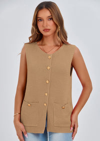 PRETTYGARDEN Women's Knit Sweater Vest Summer Sleeveless Button Down Tank Tops Trendy Business Casual Outfits PRETTYGARDEN