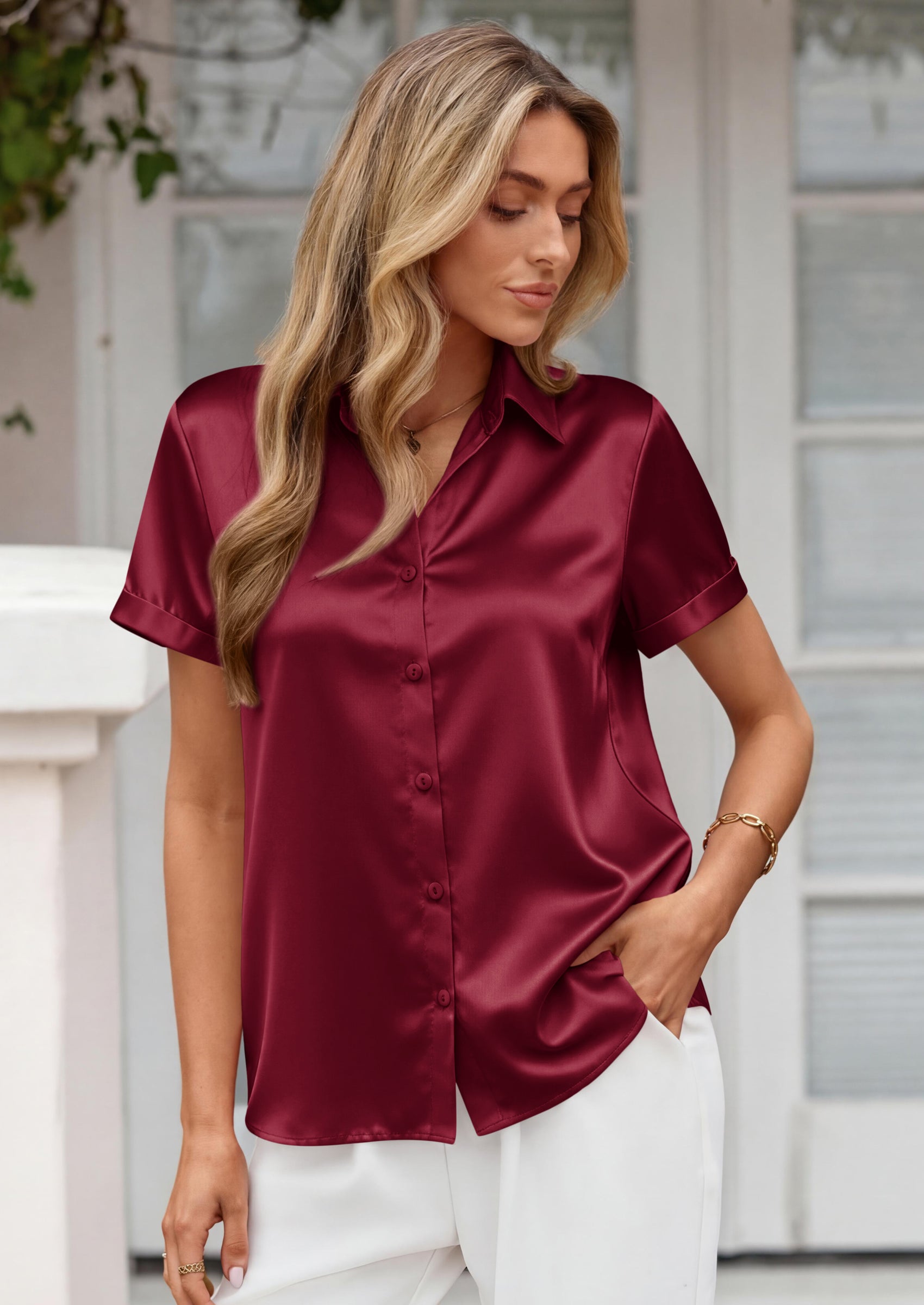 PRETTYGARDEN Women's Summer Button Down Shirts Short Sleeve Work Tops Dressy Blouses Spring Business Casual Outfits