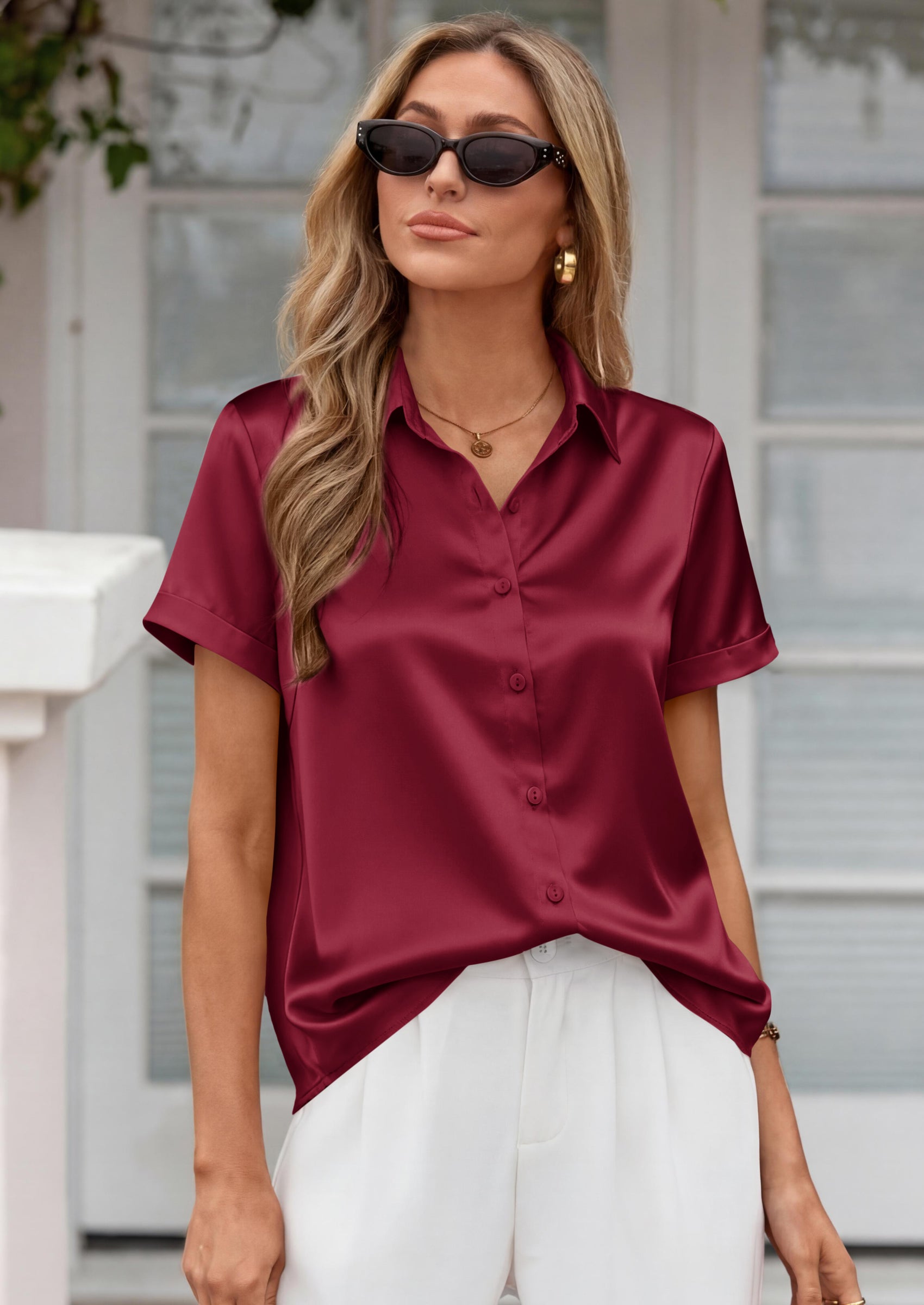 PRETTYGARDEN Women's Summer Button Down Shirts Short Sleeve Work Tops Dressy Blouses Spring Business Casual Outfits