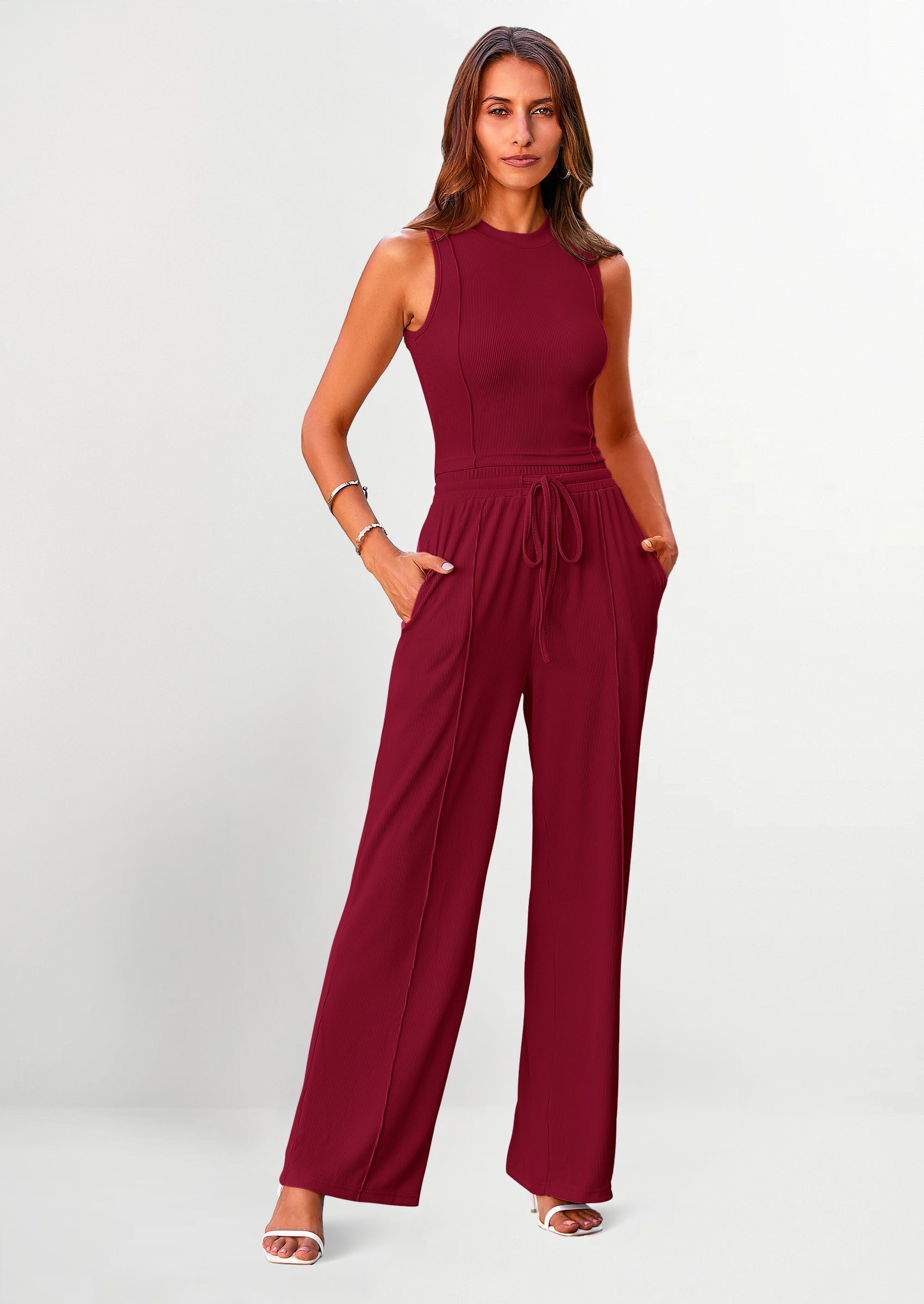 PRETTYGARDEN Women's Summer 2 Piece Loungewear Set Cropped Tank Top Wide Leg Sweatpants Tracksuit Casual Outfits