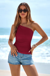 PRETTYGARDEN One Shoulder Going Out Tops for Women Summer Trendy Sleeveless Fitted Ribbed Shirts Spring Y2K Clothes PRETTYGARDEN