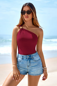 PRETTYGARDEN One Shoulder Going Out Tops for Women Summer Trendy Sleeveless Fitted Ribbed Shirts Spring Y2K Clothes PRETTYGARDEN