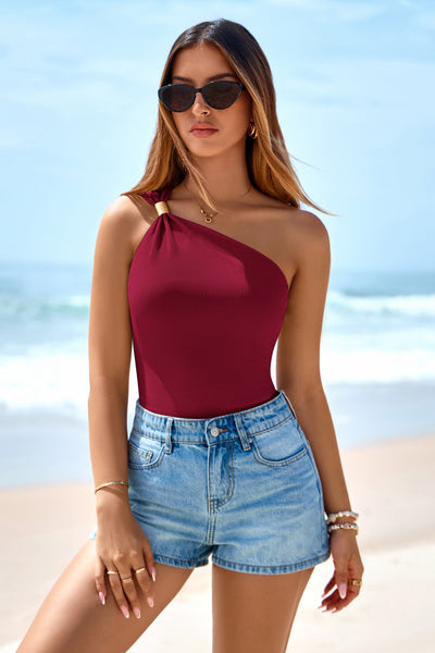 PRETTYGARDEN One Shoulder Going Out Tops for Women Summer Trendy Sleeveless Fitted Ribbed Shirts Spring Y2K Clothes PRETTYGARDEN