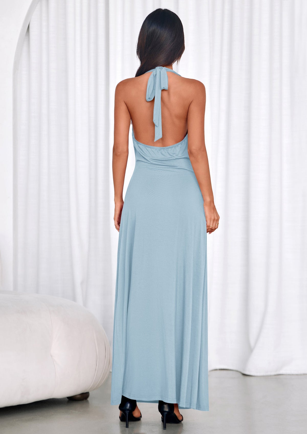 PRETTYGARDEN Womens Summer Halter Dresses Elegant Classy V Neck Backless Sundress Cocktail Party Long Midi Dress PRETTYGARDEN