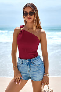 PRETTYGARDEN One Shoulder Going Out Tops for Women Summer Trendy Sleeveless Fitted Ribbed Shirts Spring Y2K Clothes PRETTYGARDEN