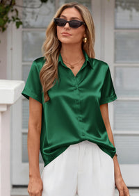 PRETTYGARDEN Women's Summer Button Down Shirts Short Sleeve Work Tops Dressy Blouses Spring Business Casual Outfits