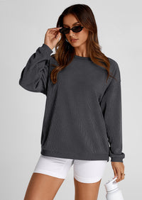 PRETTYGARDEN Women's Oversized Sweatshirt 2025 Fall Fashion Clothes Ribbed Corduroy Long Sleeve Going Out Pullover Tops