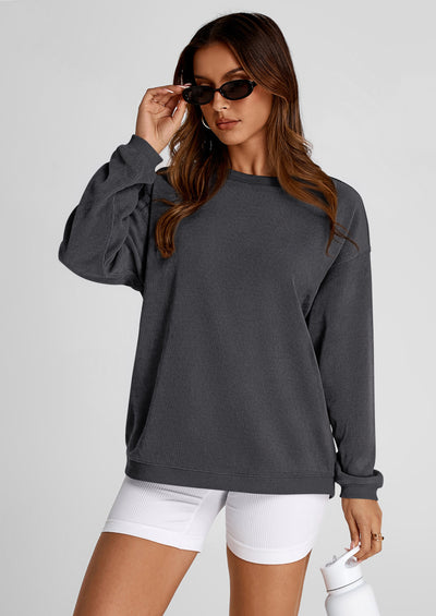 PRETTYGARDEN Women's Oversized Sweatshirt 2025 Fall Fashion Clothes Ribbed Corduroy Long Sleeve Going Out Pullover Tops