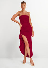 PRETTYGARDEN Women's Off Shoulder Bodycon Dresses Ruched Asymmetrical High Split Elegant Cocktail Party Dress