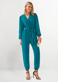 PRETTYGARDEN Women's Fall Jumpsuits Dressy Casual Pants Romper Spring Long Sleeve V Neck Belt Pockets One Piece Outfits