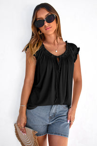 PRETTYGARDEN Womens Tie Front Tank Tops Summer Fashion Cap Sleeve Babydoll Blouses Flowy Shirts Spring Going Out Outfits PRETTYGARDEN