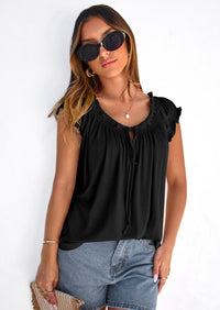 PRETTYGARDEN Womens Tie Front Tank Tops Summer Fashion Cap Sleeve Babydoll Blouses Flowy Shirts Spring Going Out Outfits PRETTYGARDEN