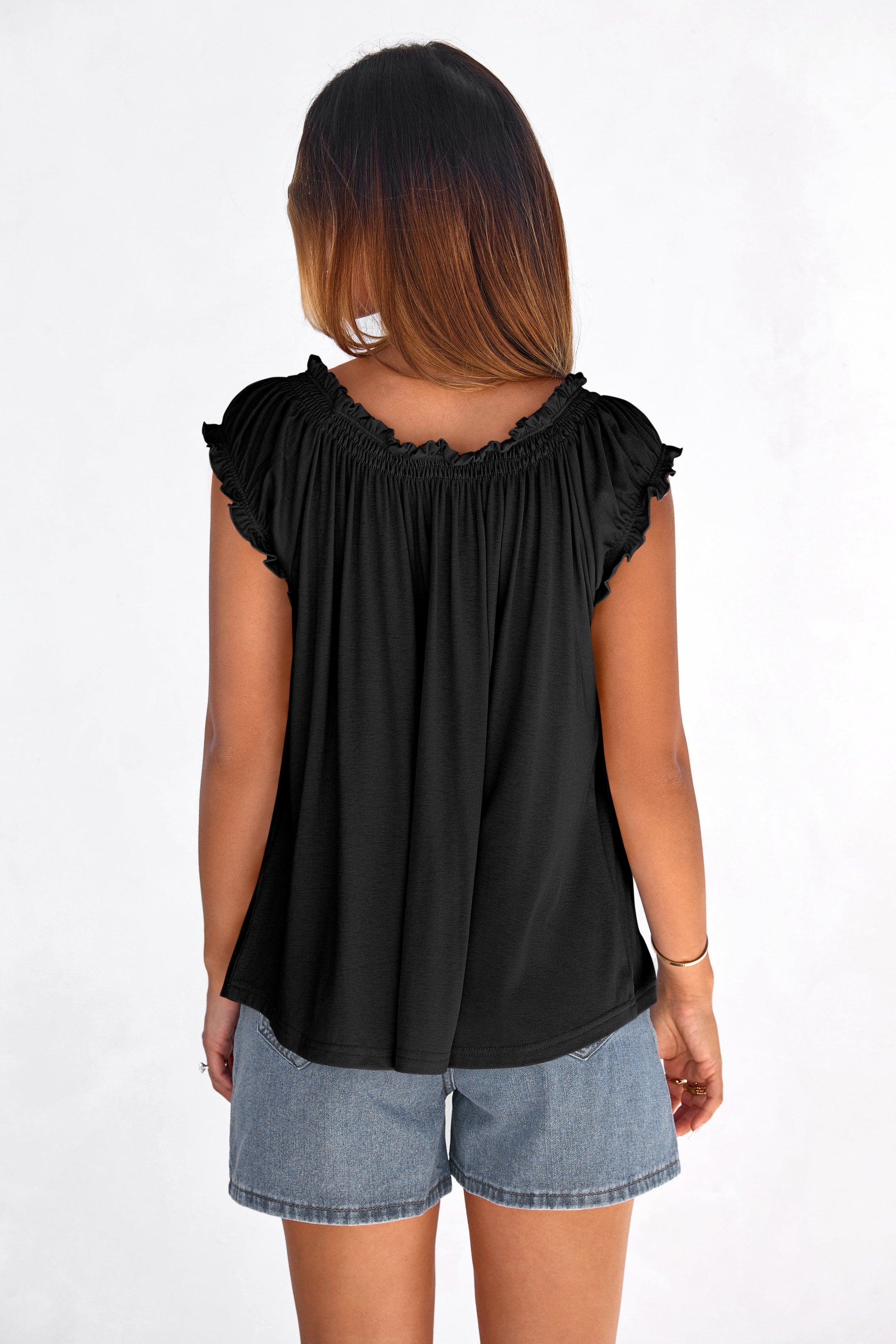 PRETTYGARDEN Womens Tie Front Tank Tops Summer Fashion Cap Sleeve Babydoll Blouses Flowy Shirts Spring Going Out Outfits PRETTYGARDEN