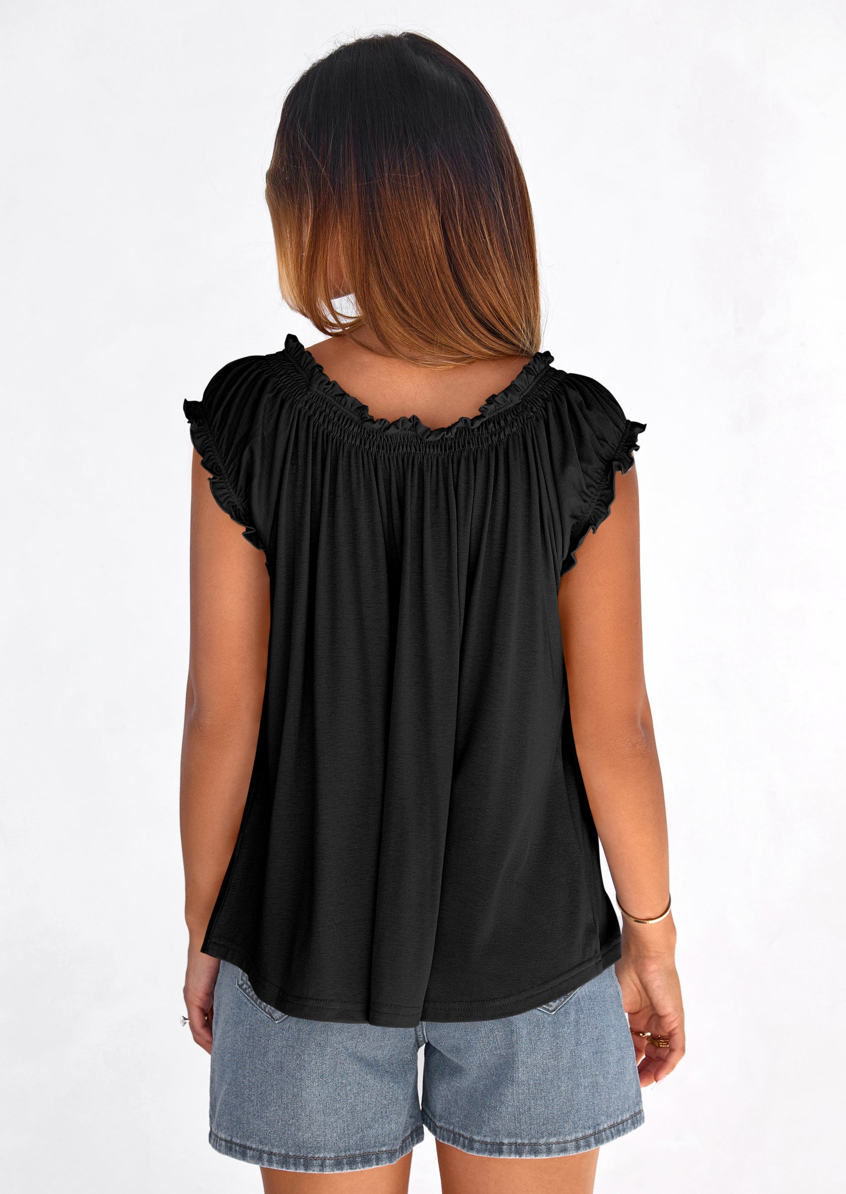 PRETTYGARDEN Womens Tie Front Tank Tops Summer Fashion Cap Sleeve Babydoll Blouses Flowy Shirts Spring Going Out Outfits PRETTYGARDEN