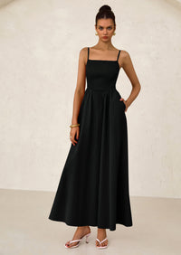 PRETTYGARDEN Women's Smocked Maxi Dresses Beach Sundress Casual Spaghetti Strap Swing A Line Long Flowy Dress